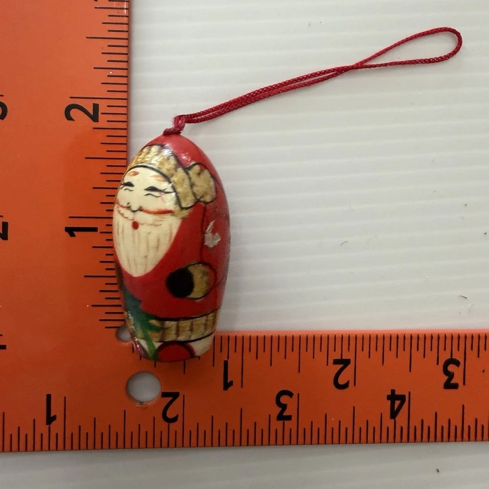 Vintage Hand Carved Santa Ornaments Wooden Lot Of 4 Folk Art